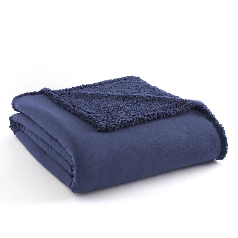 Shavel Micro Flannel High Quality Reversible Solid Patterned Super Soft Sherpa Blanket Full/Queen 90x90" Smokey Mt Blue