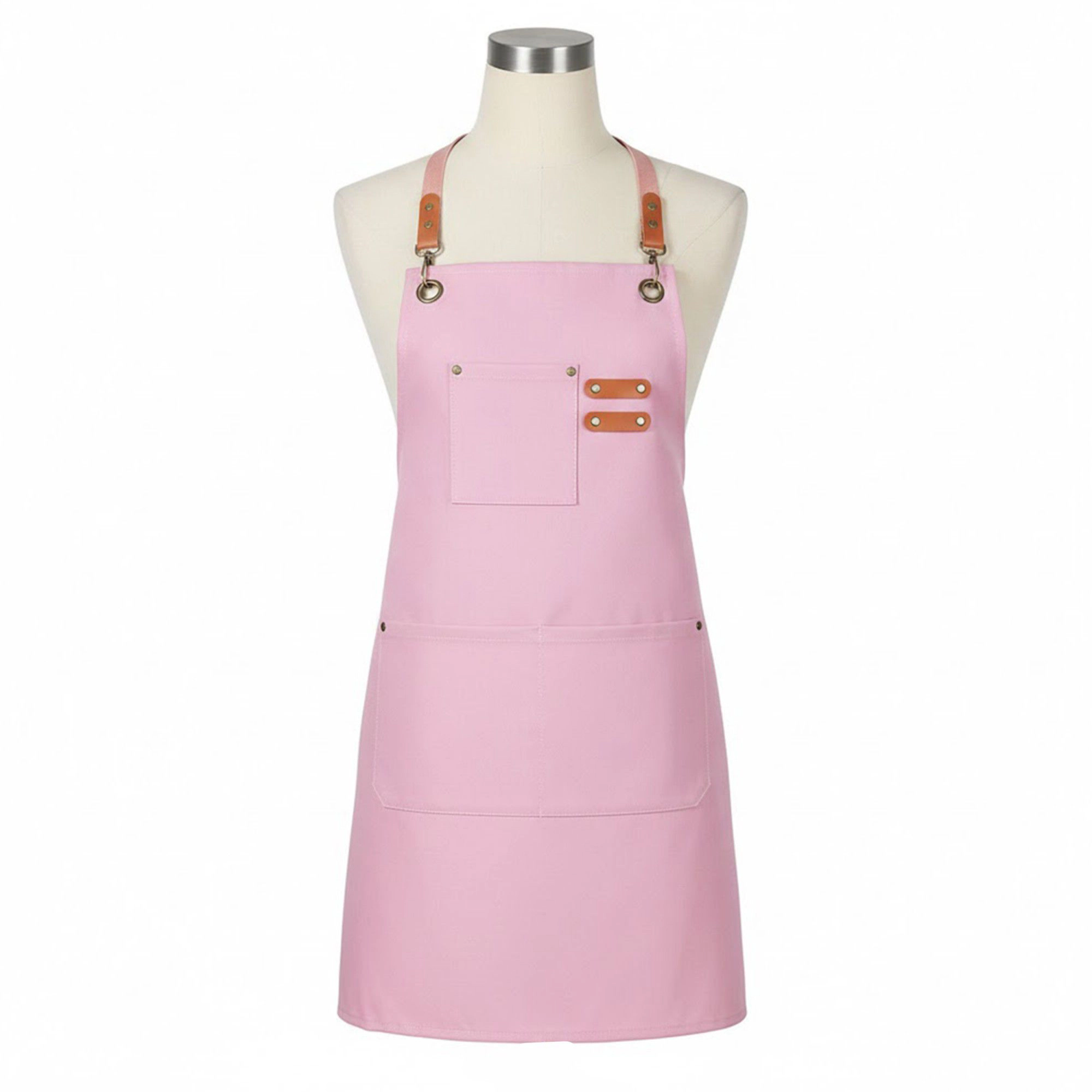 Alilang Women Adjustable Cross Back Utility Kitchen Apron with Faux Leather Strap Accents and Multi Pocket Storage Desig