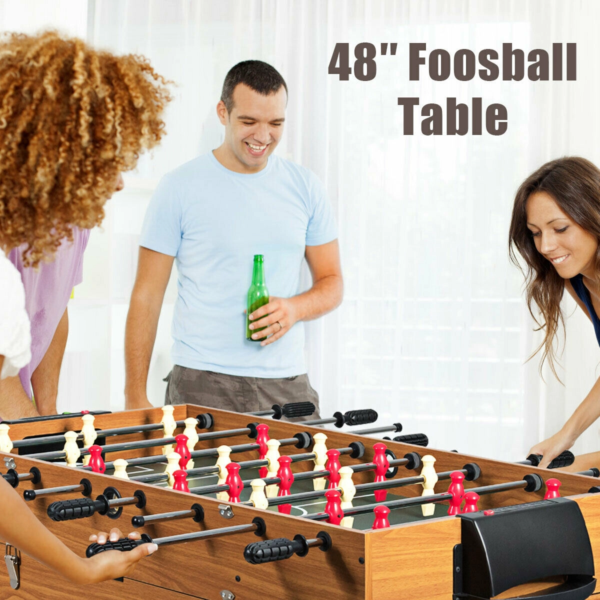 SUGIFT Natural 3-in-1 Combo Game Table with Foosball Pool and Air Hockey 48-in W 23-in D 32.5-in H