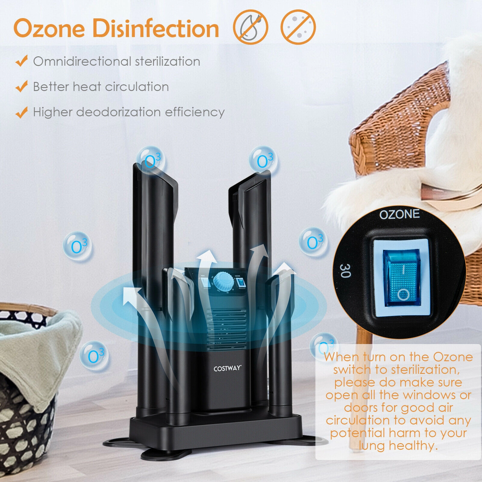 LJG Electric Shoe Boot Dryer 4 Shoes with 180 Mins Timer Ozone Disinfection