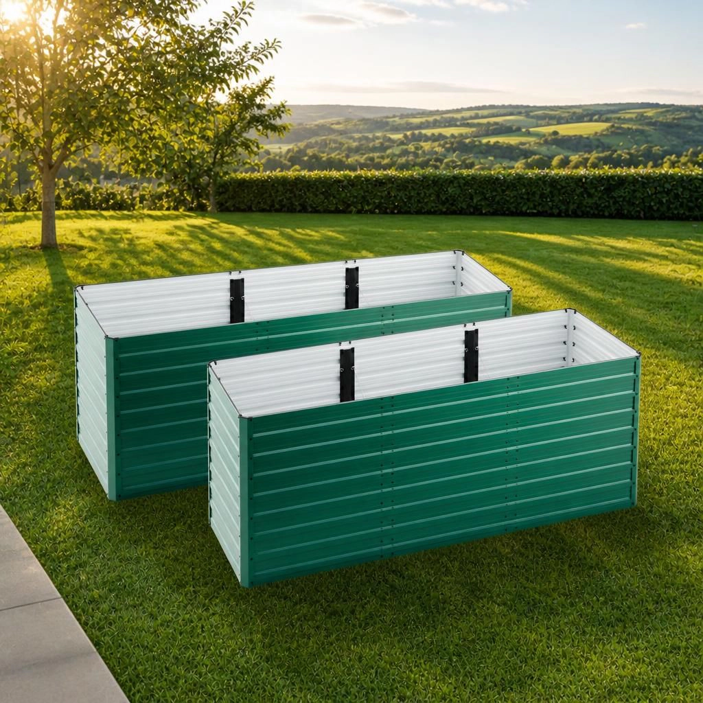 WOW PIONEER Large Rectangular Elevated Metal Raised Planter Box for Vegetables Flowers Herbs Patio Backyard