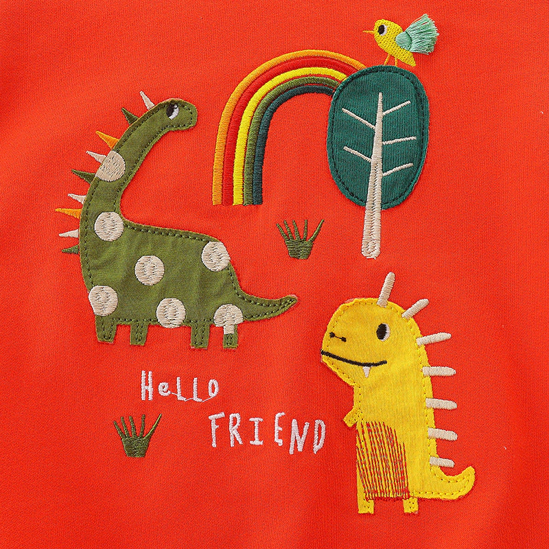 MyKids-USA Baby Boy Dinosaur Embroidered Pattern O-Neck Pullover Hoodie