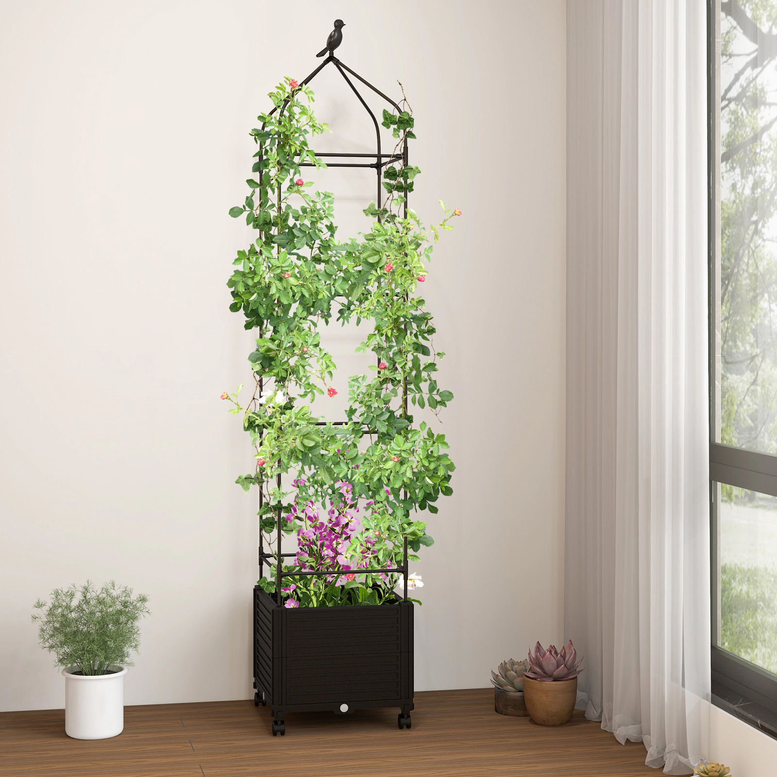 SUGIFT Black Poly Wood Raised Garden Bed with Bottom Storage Shelf 34-in W 18-in D 29-in H 110-lb Box Capacity