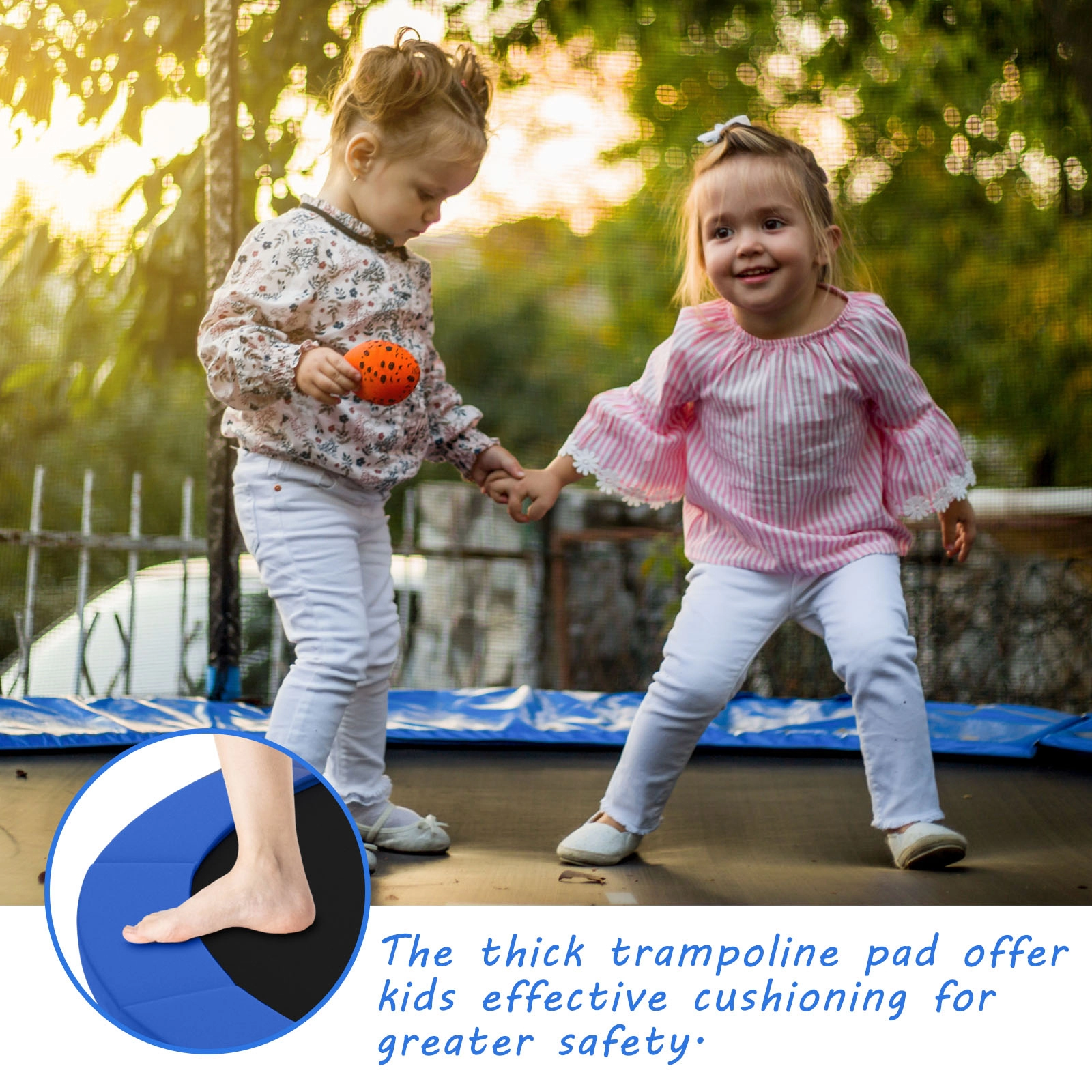 SUGIFT Blue Waterproof Tear-Resistant 16 Feet Universal Kids Trampoline Safety Pad Spring Cover