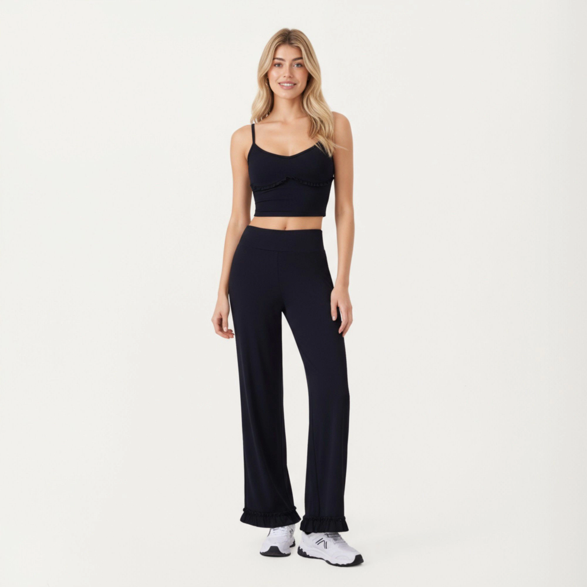 Anna-Kaci Women's High-Waist Wide-Leg Sweatpants with Ruffle Hem Detail