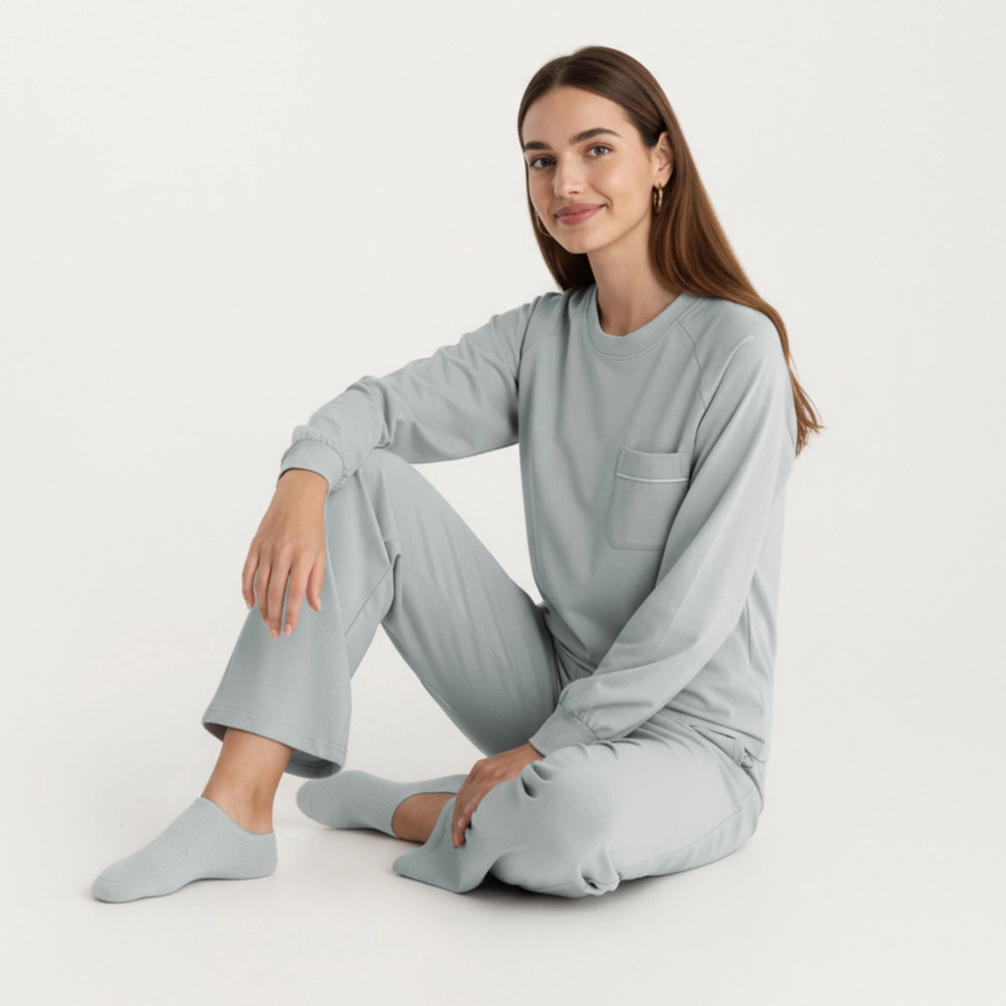 Anna-Kaci Women's 2-Piece Long Sleeve Crew Neck Top with Chest Pocket and Relaxed Fit Pants