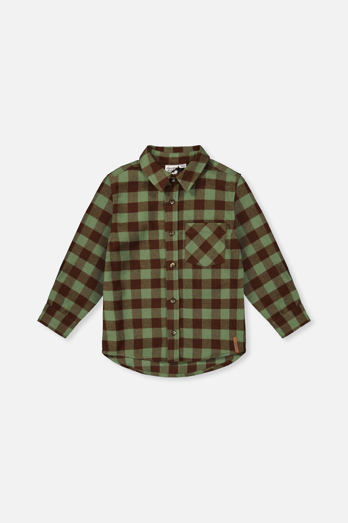 Deux par Deux Boys Brushed Plaid Flannel Button Front Shirt with Chest Pocket