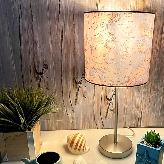 Zeckos Decorative Treasure Map Brushed Nickel Accent Lamp Coastal ...