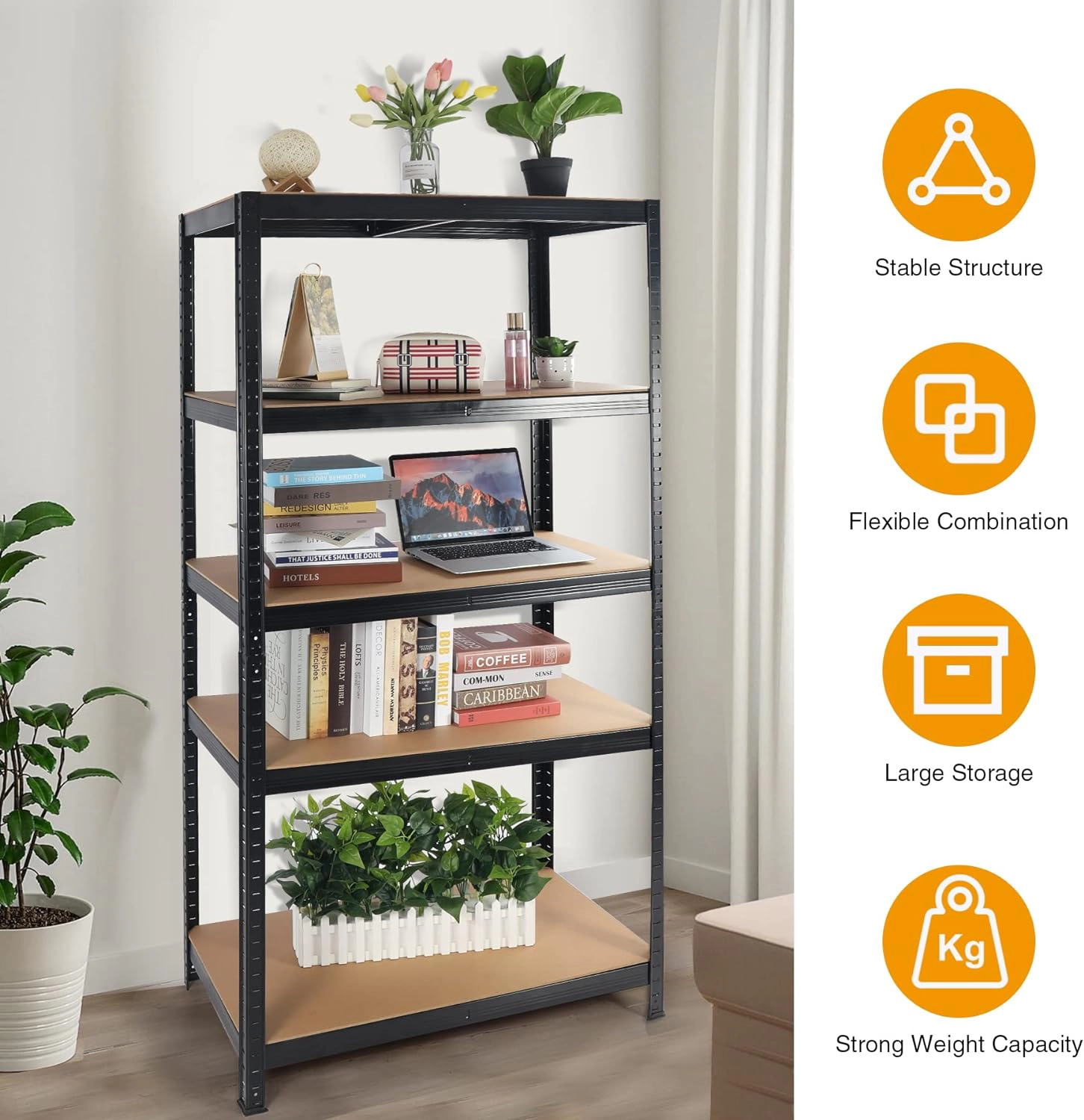 Flynama Industrial Heavy Duty Steel Garage Shelving 2000 LBS Capacity Adjustable Storage Rack for Workshop Warehouse