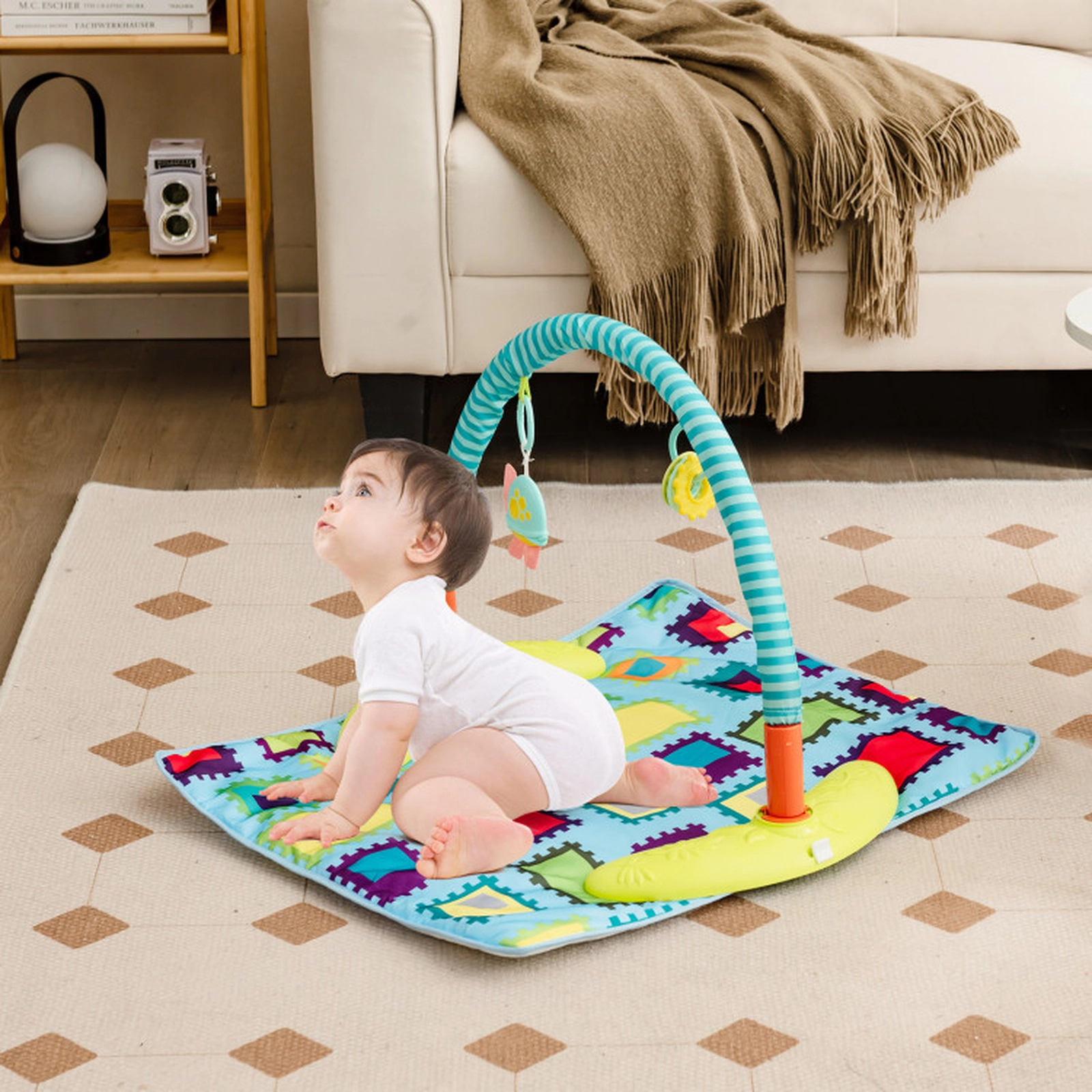 SUGIFT Baby Green 4-in-1 Bouncer Activity Center with 3 Heights and Play Mat 32.5-in Dia 25-lb Seat Capacity