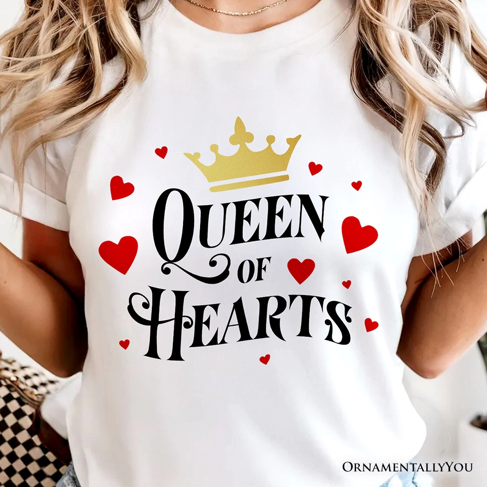 OrnamentallyYou Womens Queen Of Hearts Crown Royal Valentine T-Shirt