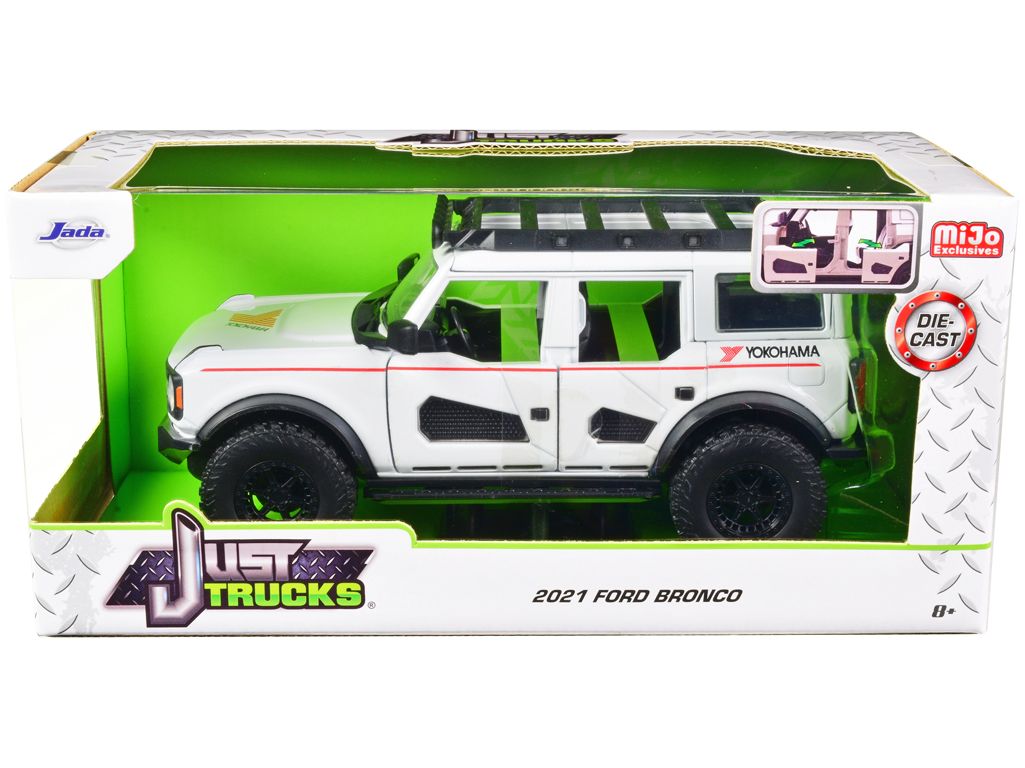 Jada 2021 Ford Bronco White with Red Stripes and Roof Rack "Yokohama Tires" "Just Trucks" Series 1/24 Diecast
