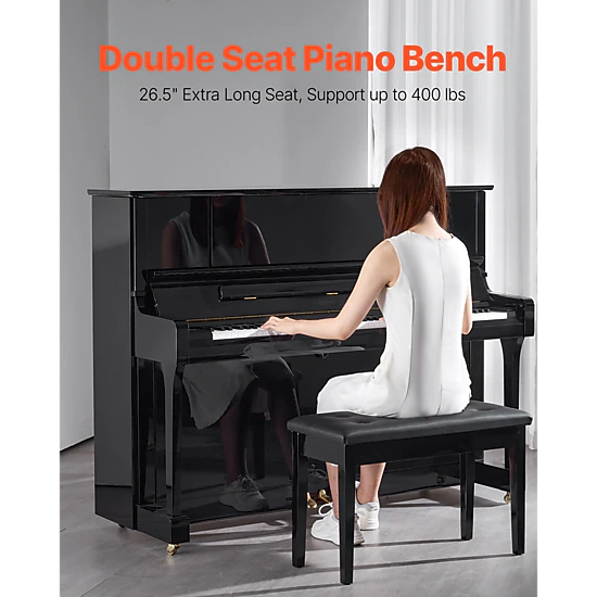 HONGGE Piano Bench, Keyboard Piano Chair with Padded Cushion, Storage Compartment for Music Books