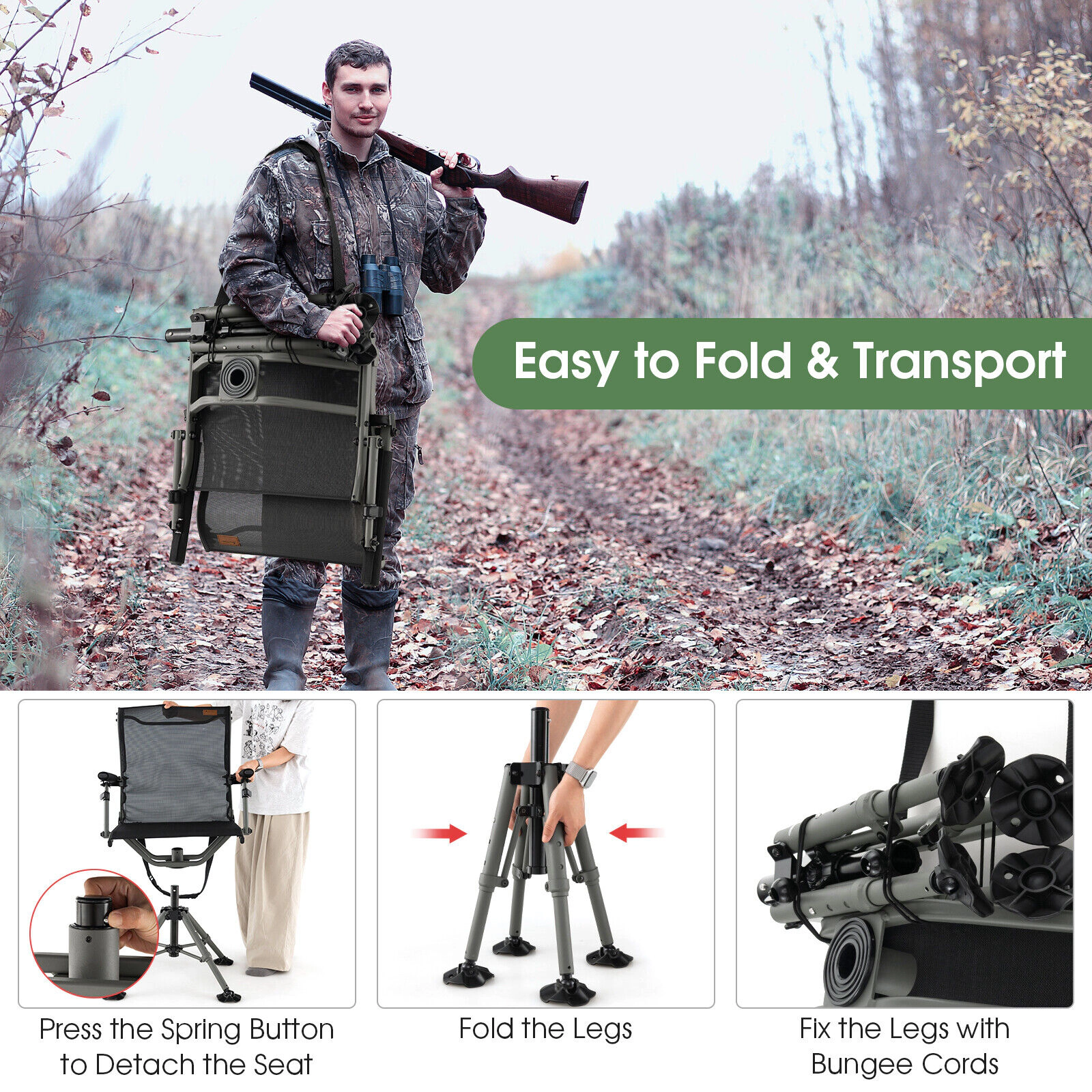 LJG 360 Degree Silent Swivel Hunting Chair