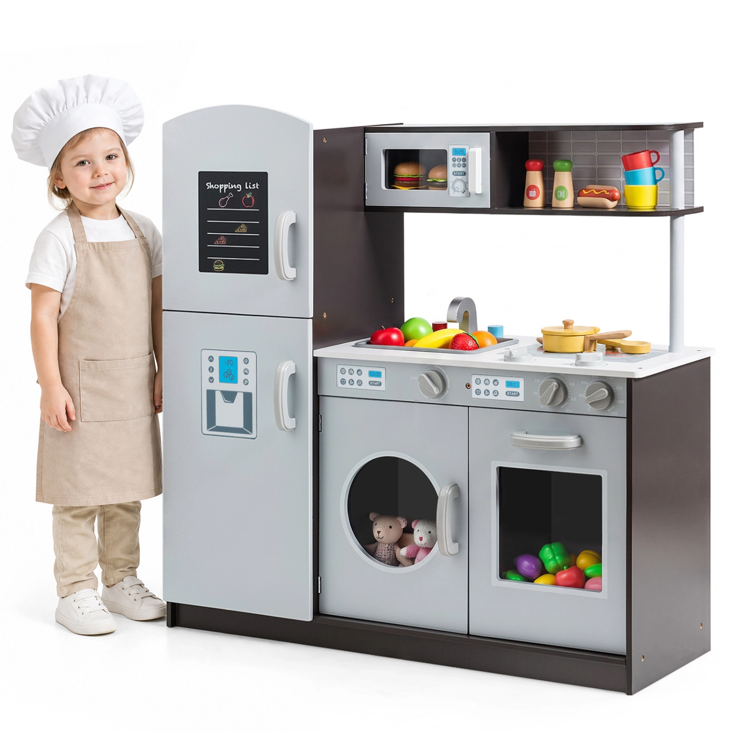 LJG Kids Pretend Play Kitchen Cooking Set with Simulated Sound
