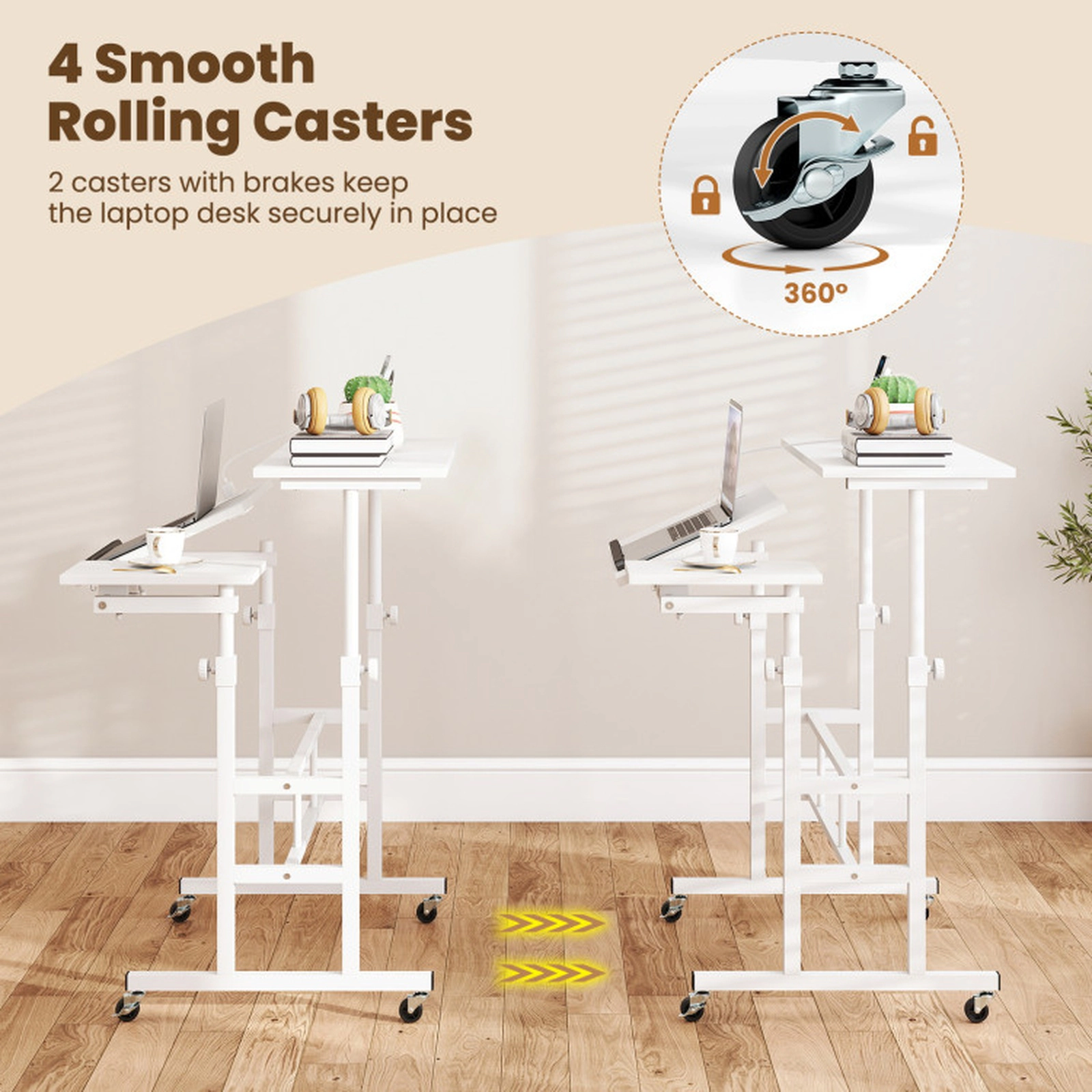 SUGIFT Dual-Tier Mobile Standing Desk with Tilting Desktops, White