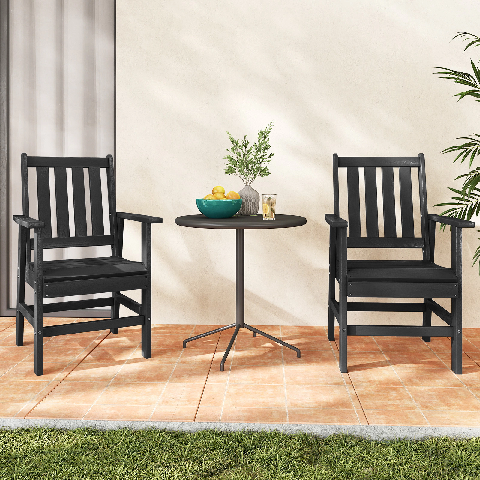 LJG Set of 2 Patio Dining Chairs with Wide Armrests