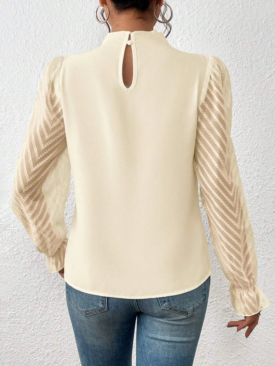 KOJOOIN Women’s Chiffon Shirt Mock Neck Office Dressy Blouses for Work Professional Long Sleeve Top