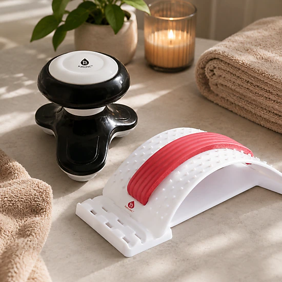 Pursonic Unisex Total Body Relaxation Bundle: Handheld Electric Sport Massager + Back Stretching Device