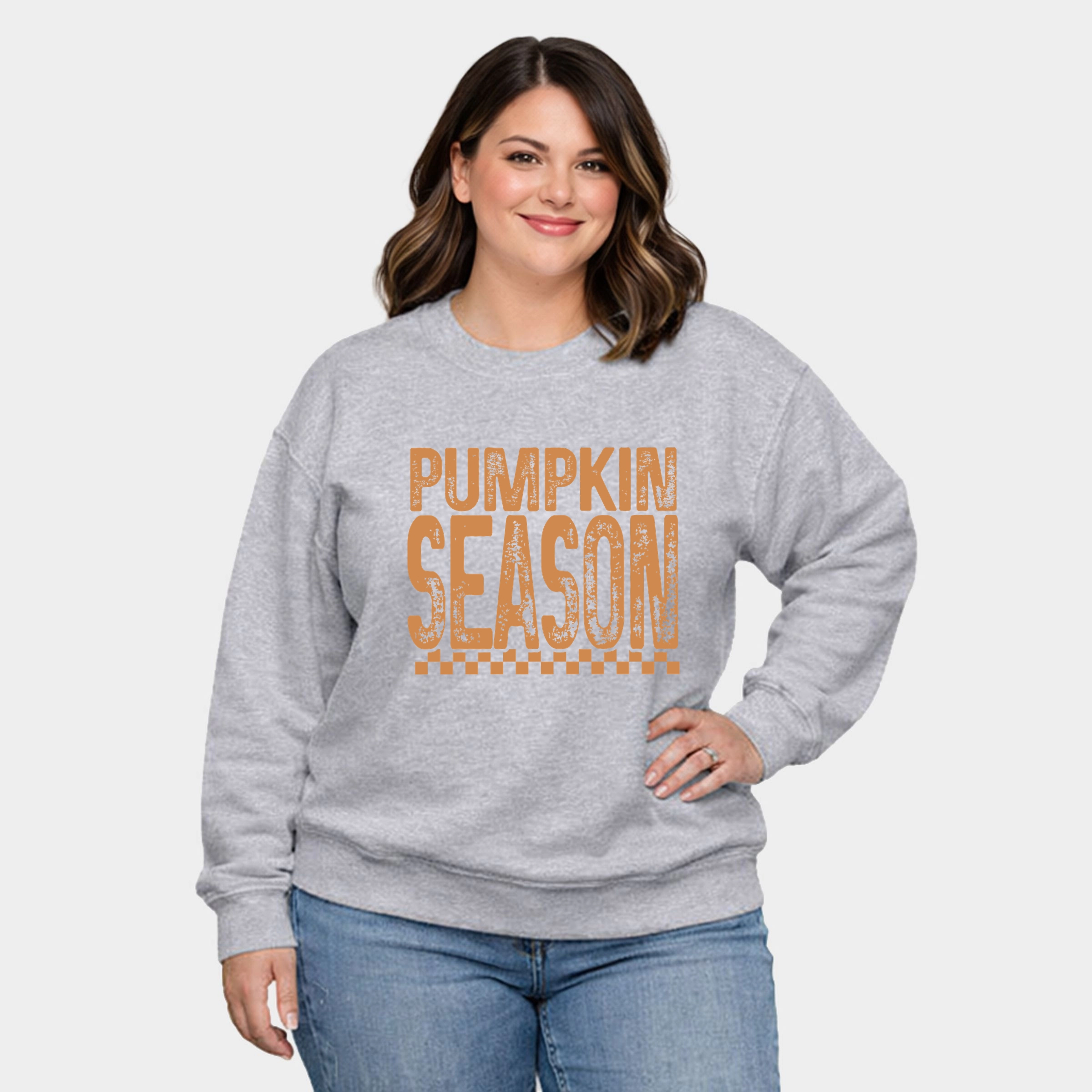Simply Sage Market - Women's Plus Sized Graphic Sweatshirt Pumpkin Season Checkered Distressed