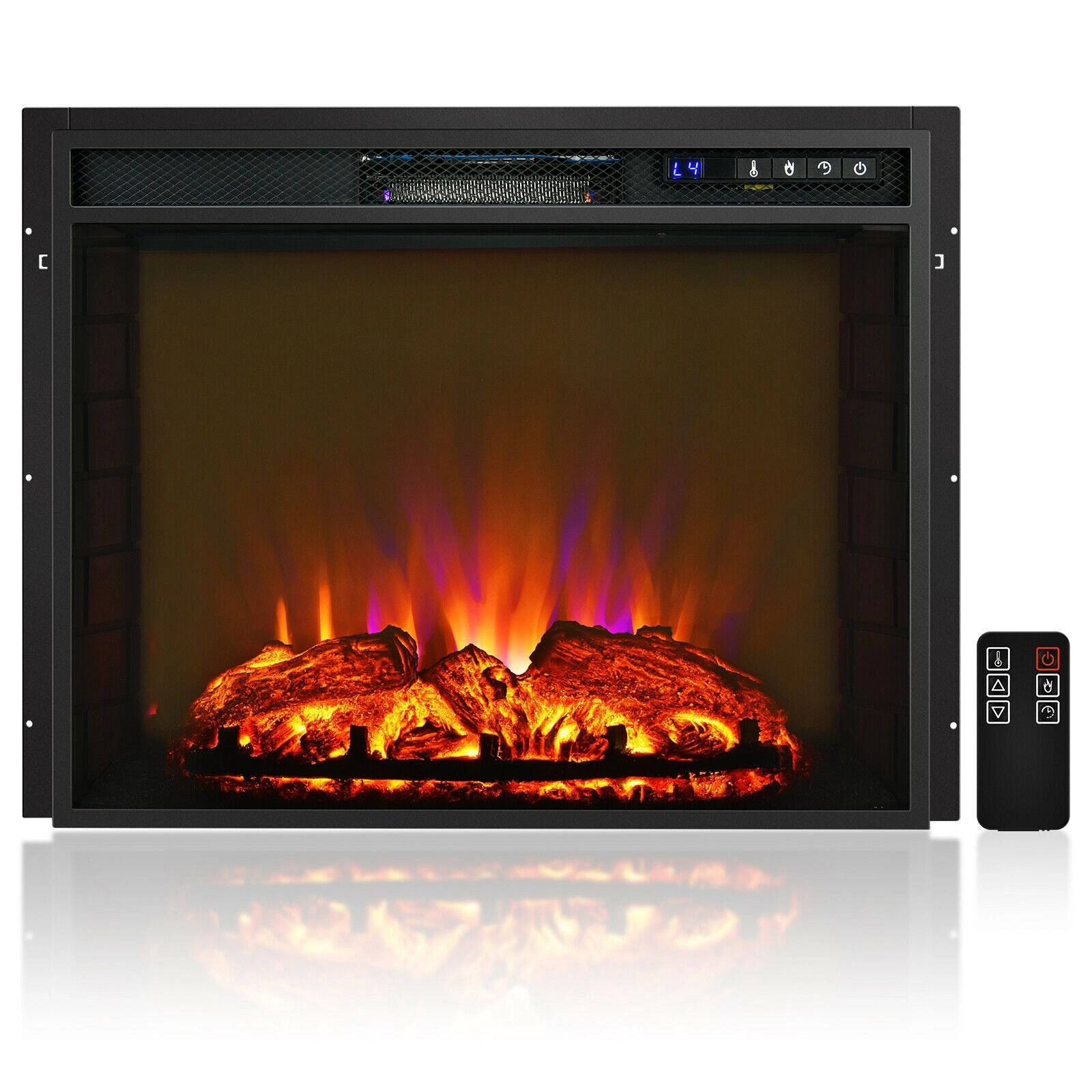 SlickBlue Black Tempered Glass Electric Fireplace Heater with Remote, 1500W Recessed Wall Mount