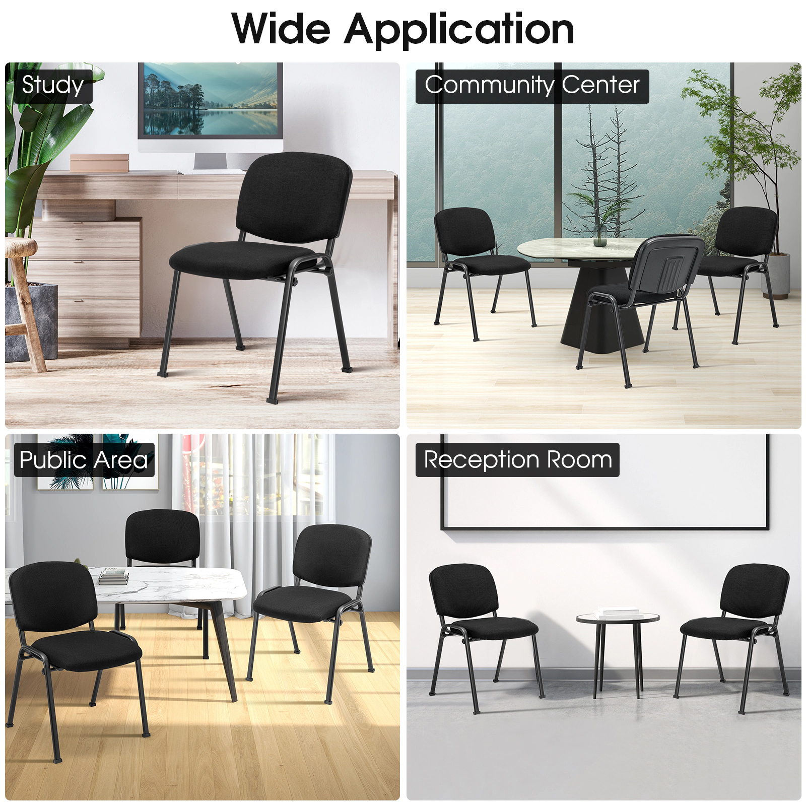 SUGIFT Stackable Metal Frame Office Chair with Padded Linen Cushions 330-Lb Capacity Black Conference Reception