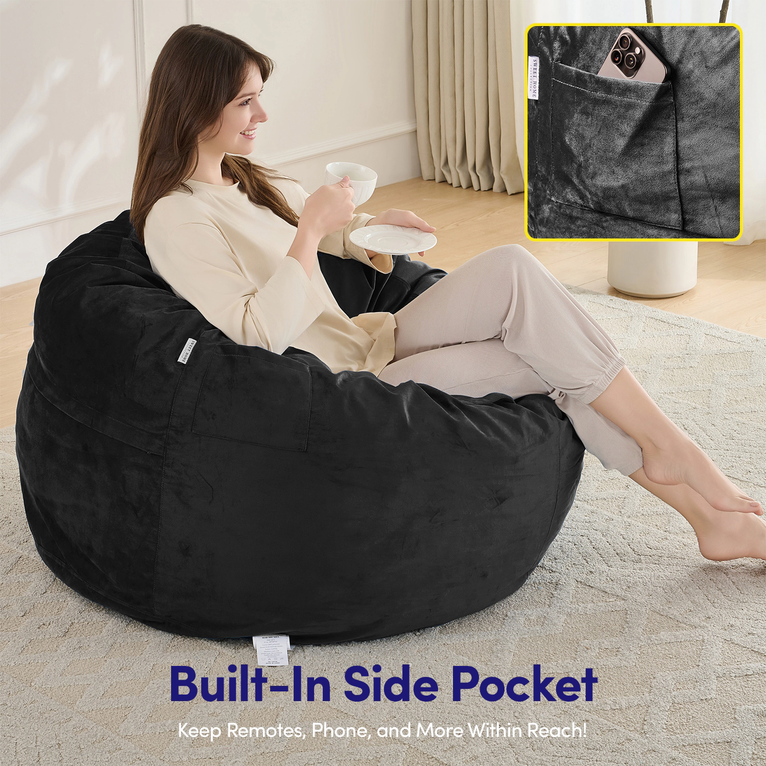 Sweet Home Collection Adult Bean Bag with Handle 3FT