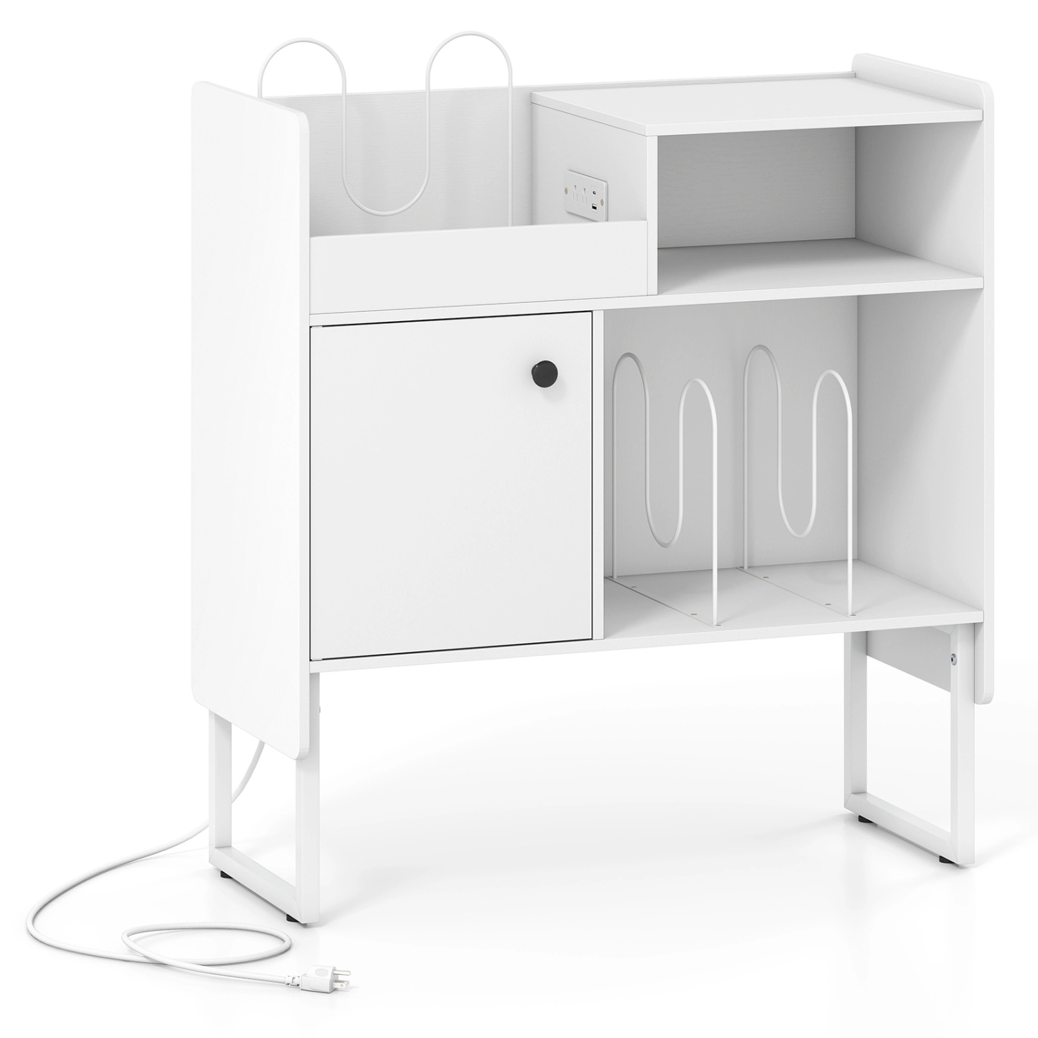 SUGIFT Record Player Stand White with Power Outlets and Vinyl Storage for 250 Albums