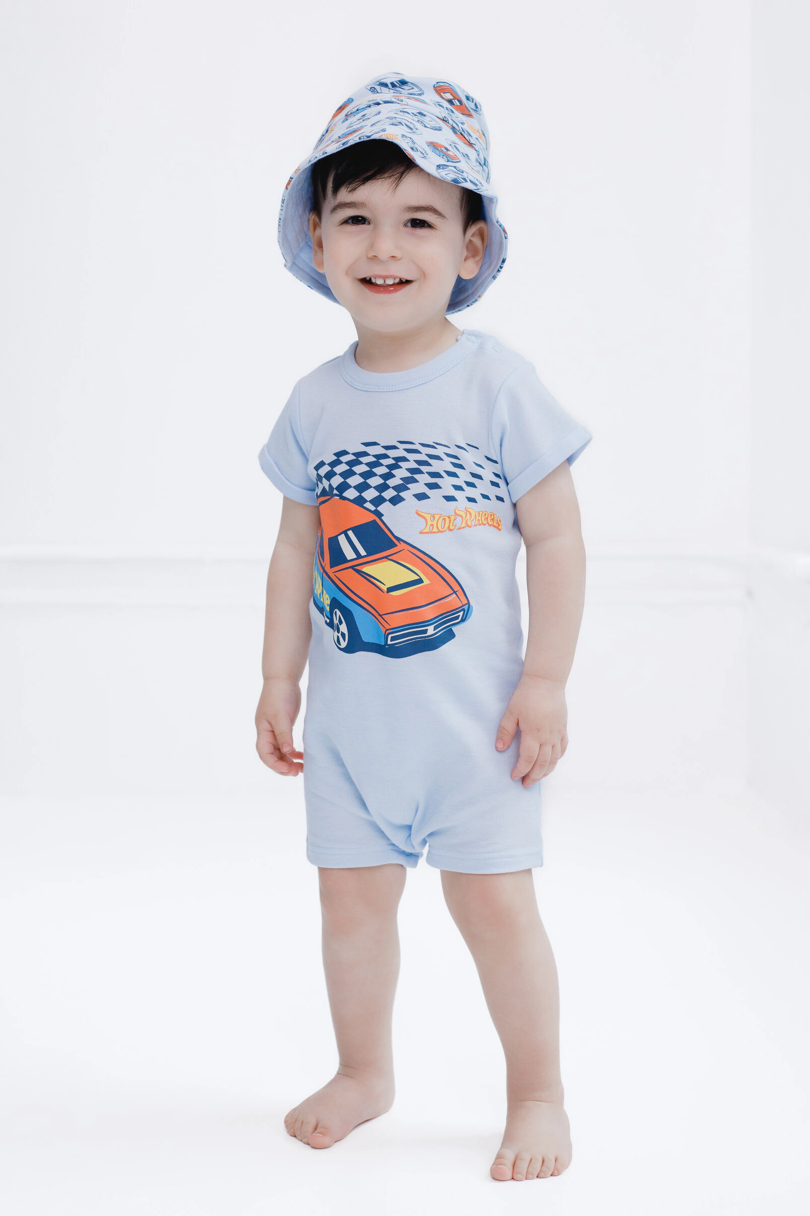 Hot Wheels Boys' 2-Piece Romper and Sunhat Set