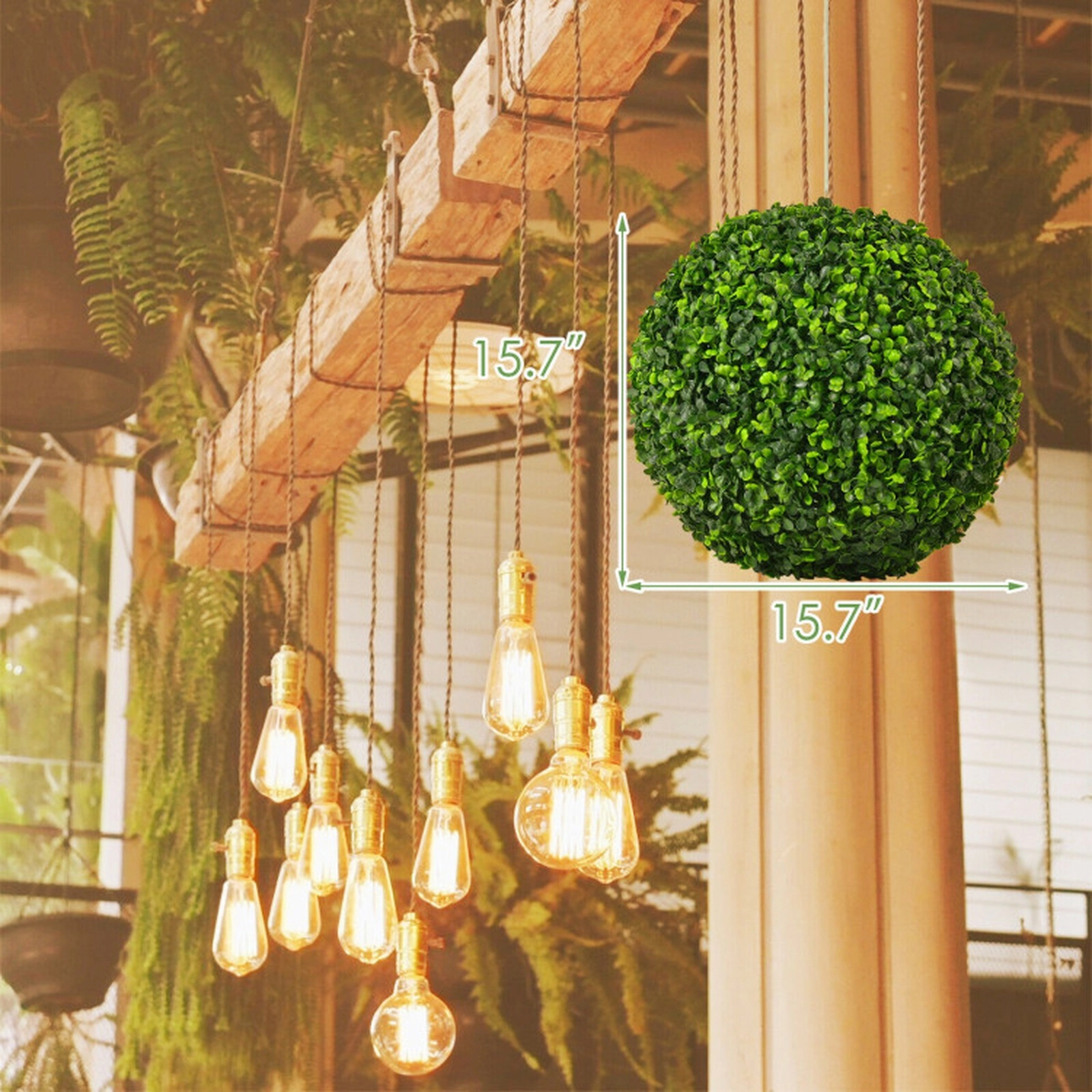 SUGIFT Set of 2 19-in Artificial Boxwood Topiary Balls with UV Protection Fade Resistance and Clip Halves
