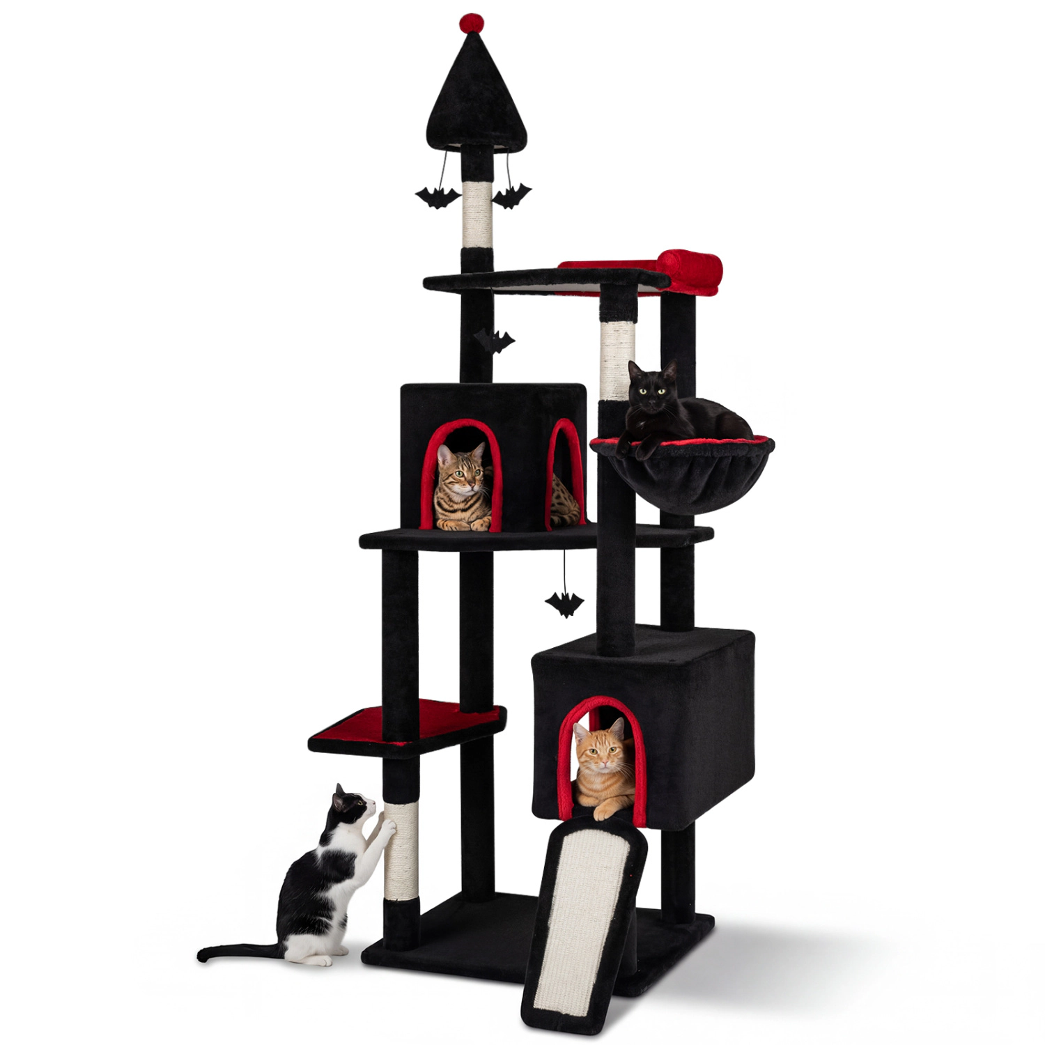 LJG 75 Inch Gothic Cat Tree with 2 Condos and Top Perch for Large Cats 20+ LBS