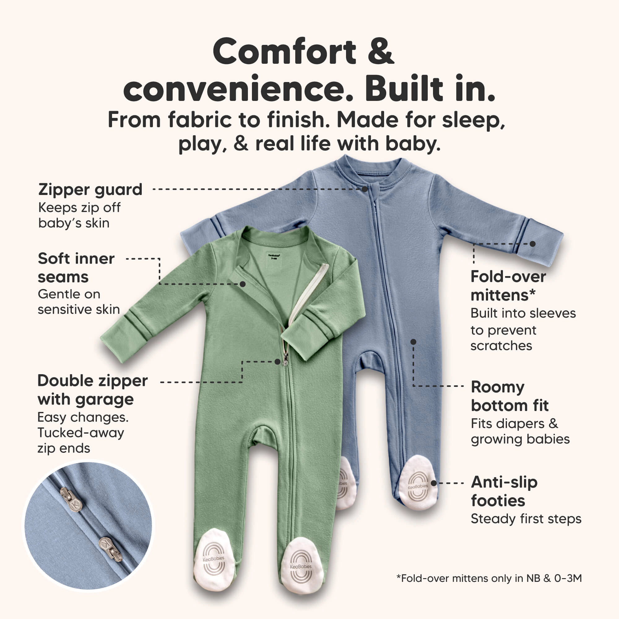 KeaBabies Soothe Baby Sleep & Play Footies