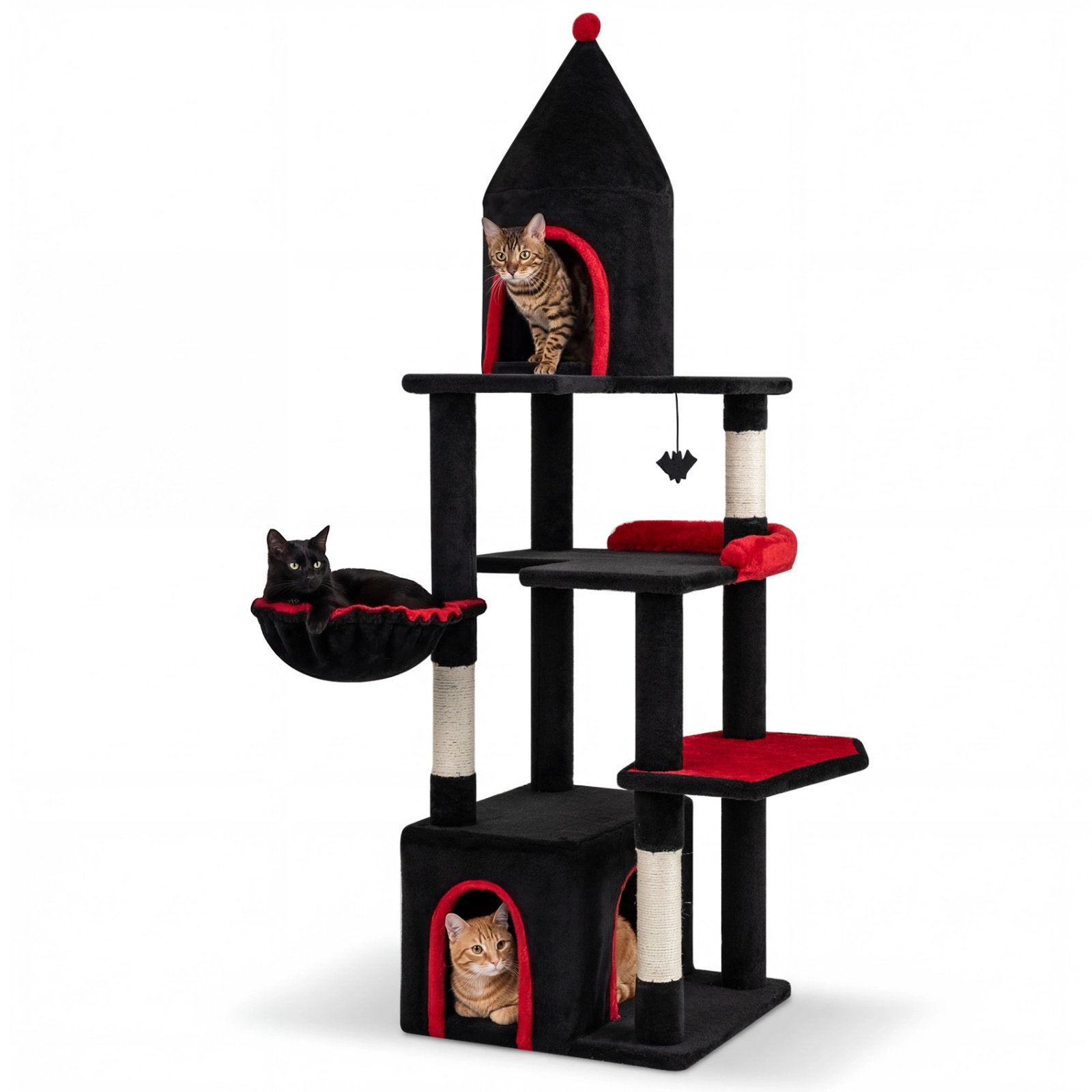 SUGIFT Black 63 in Top Cave Condo for Large Cats 20 lb Plus Gothic Cat Tree