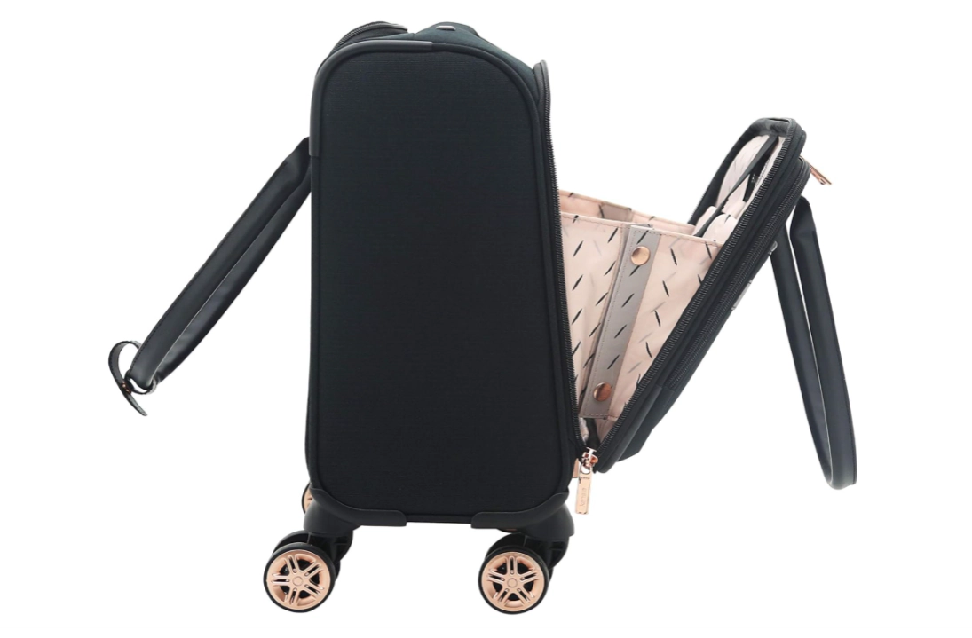Kensie Hudson Unisex Softside Spinner Luggage, Black with Rose Gold, 3-Piece Set (16/20/28)