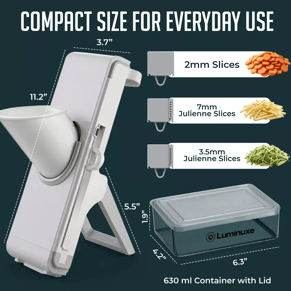 Luminuxe Mandoline Slicer with Container, Adjustable Thickness Vegetable Slicer, Foldable Manual Mandoline Chopper