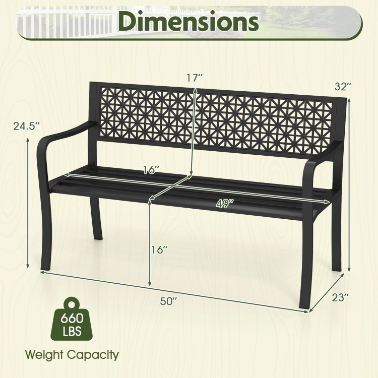 Hivvago 50 Inch Garden Bench With Patterned Backrest And Curved Armrests For 2-3 Person-Black