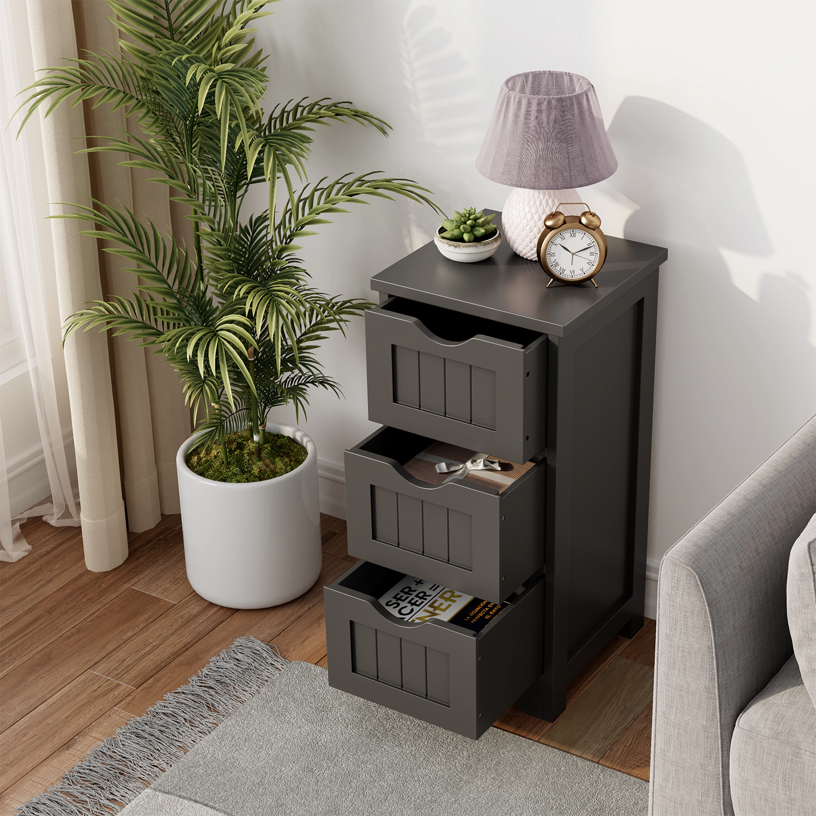 SlickBlue Vertical MDF Storage Cabinet with 3 Drawers and Compact Design