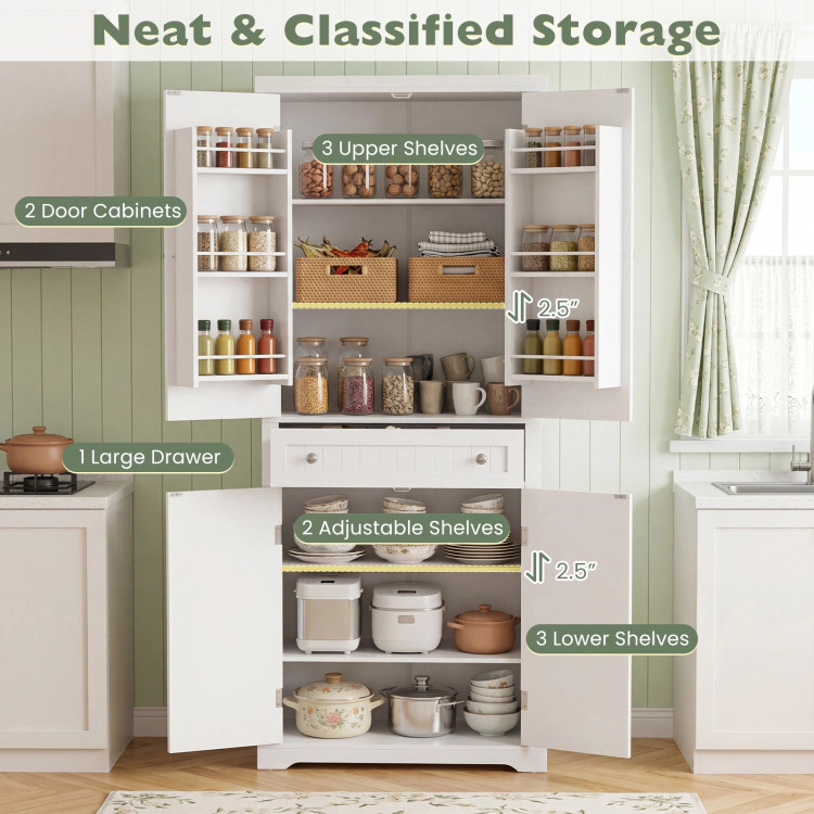 Hivvago 72” Tall Kitchen Cabinet, Pantry Storage Cabinet With 4 Fluted Doors And 6 Door Shelves