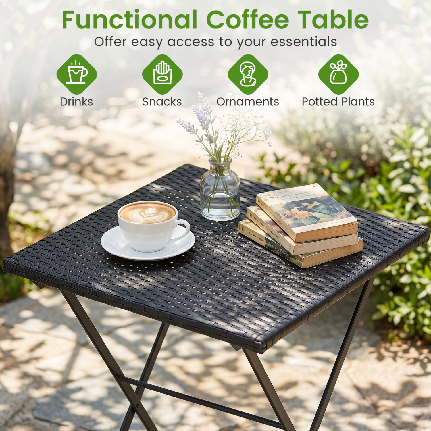 Hivvago 3-Piece Folding Bistro Set With Pe Wicker And X-Shaped Metal Frame