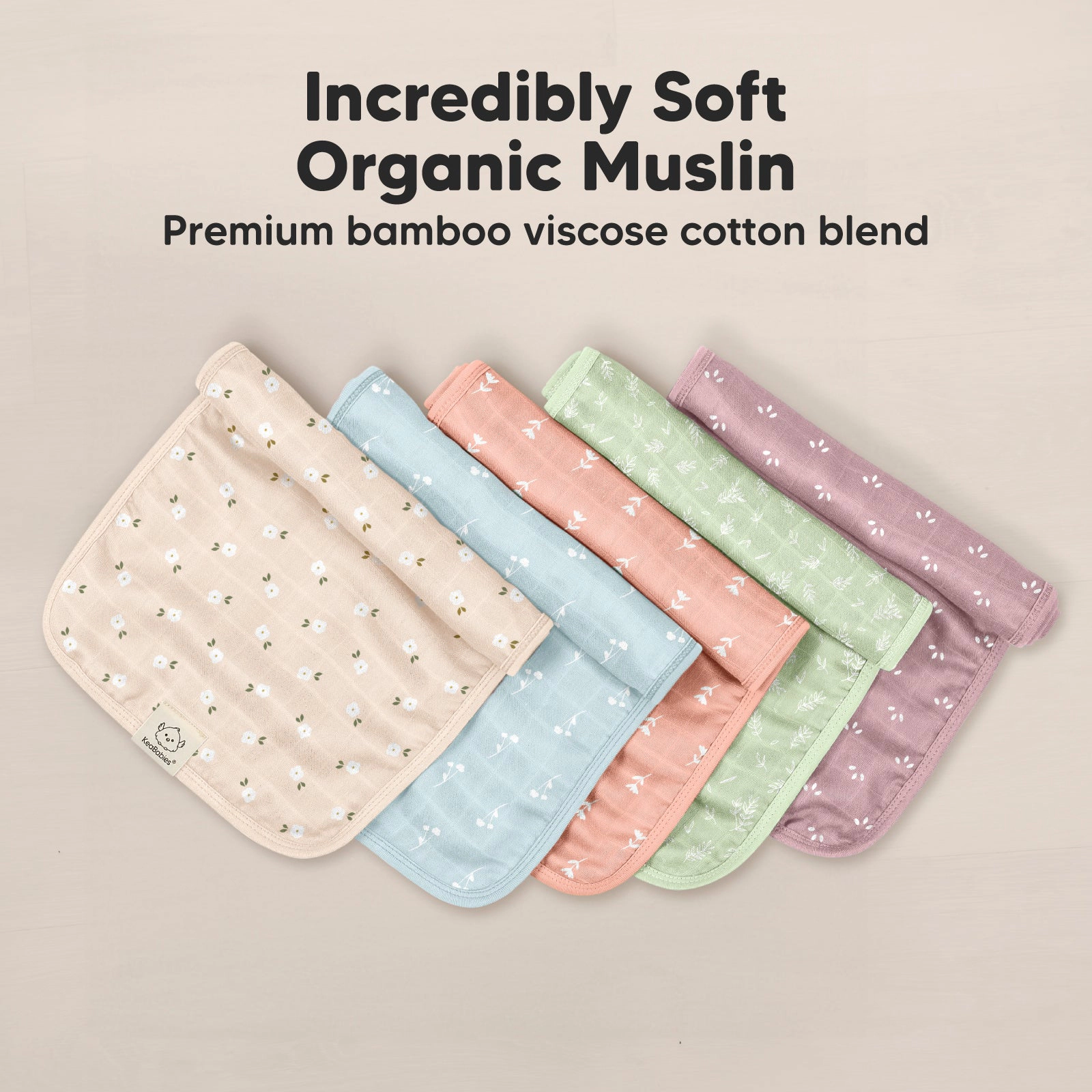 KeaBabies 5-Pack Lumi Muslin Burp Cloths