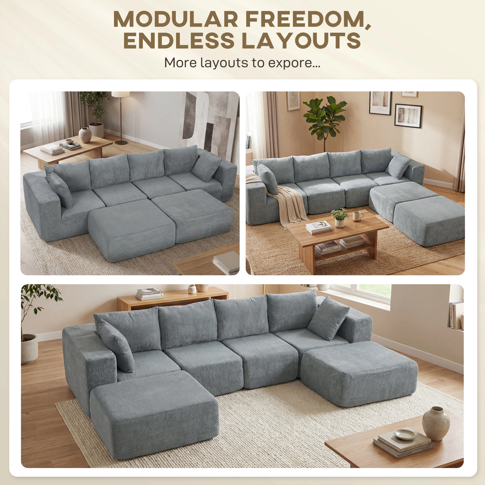 Hivvago Modular Sectional Couch With 2 Ottomans