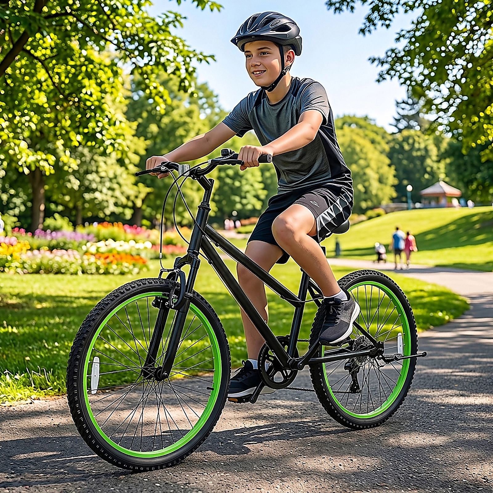 SUGIFT Adjustable 24-Inch Kids Mountain Bike with 7-Speed Derailleur and Suspension Fork 220-lb Capacity Ages 8+ Black