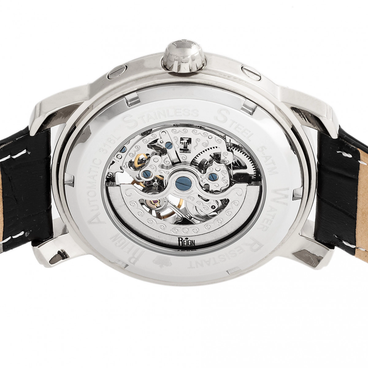 Reign Kahn Automatic Skeleton Leather-Band Watch