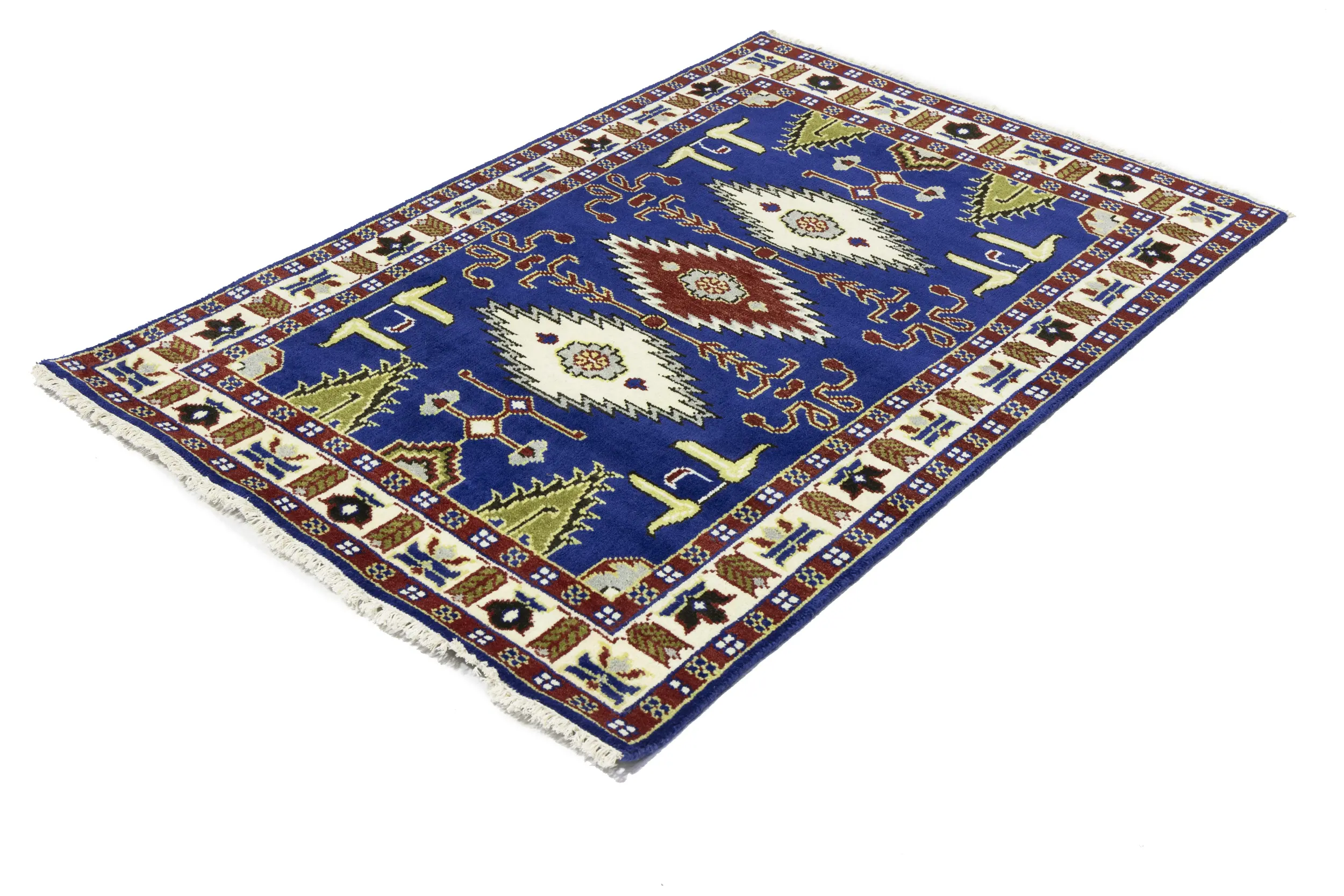 Magic Rugs Navy Blue Geometric 4X6 Kazak Oriental Rug
