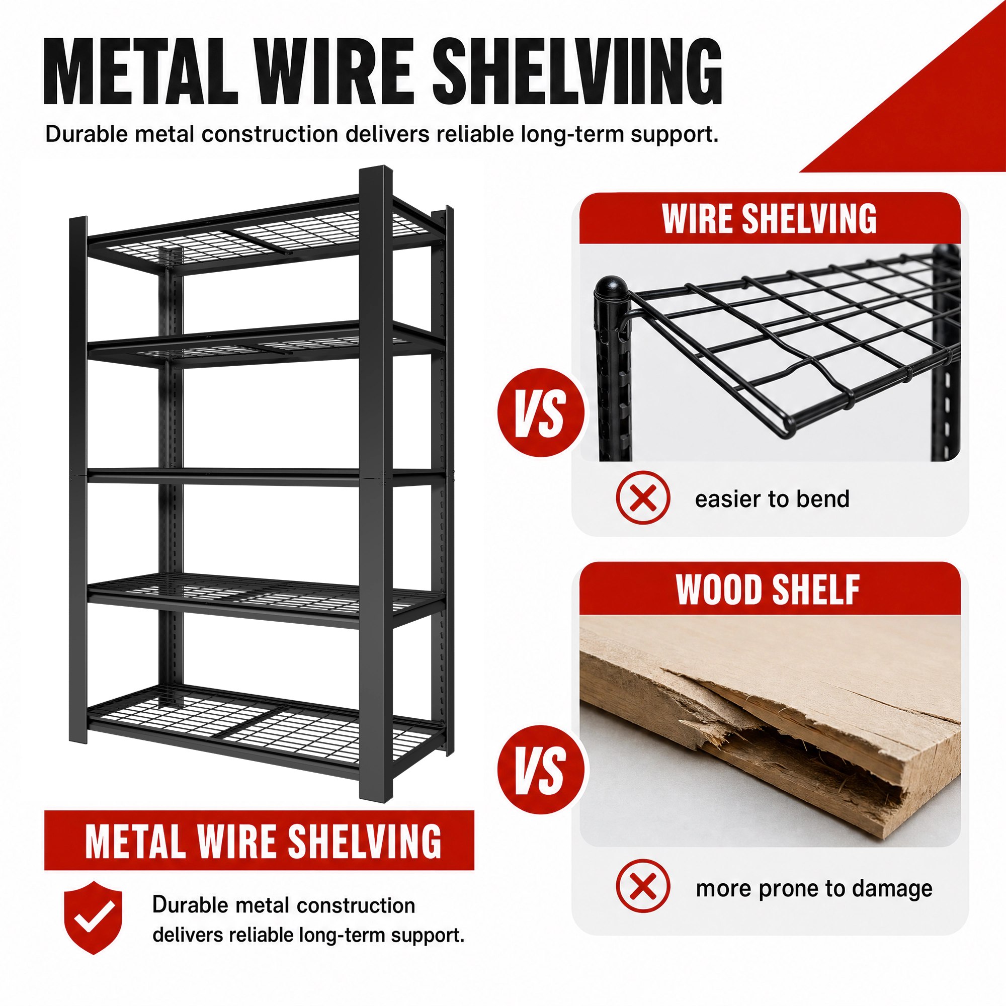 Flynama 5-Tier Metal Mesh Storage Rack, 48x18x78in, 3000lbs Heavy Duty Shelf Organizer for Pantry, Garage, Kitchen