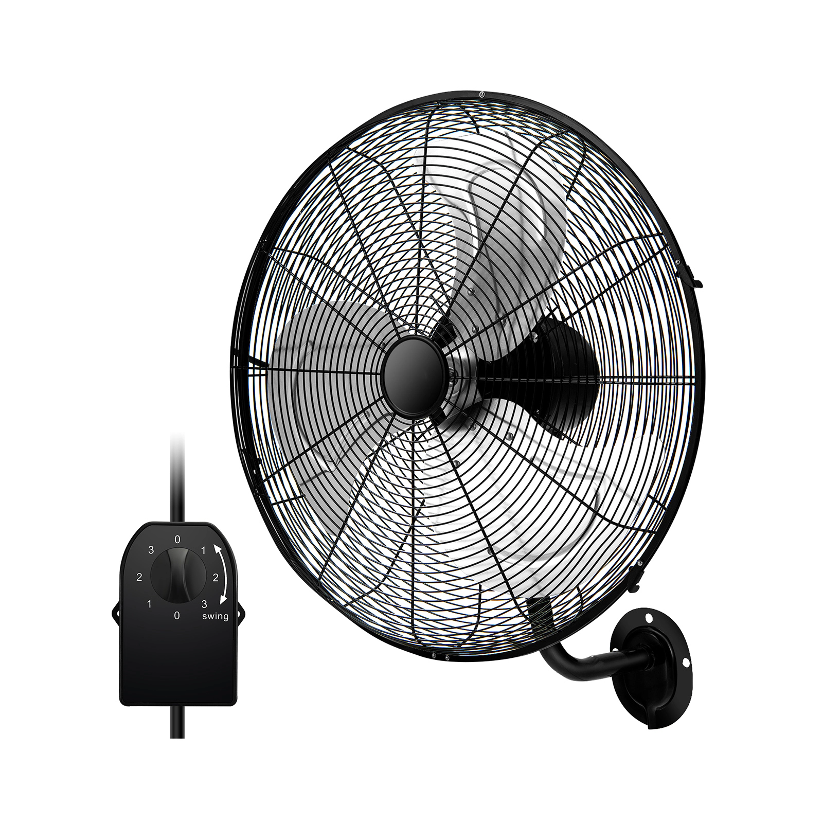 SUGIFT 20-in Black Oscillating Wall Mount Fan with 3 Speeds and Tilt Head 3500-CFM 22-in W 16.5-in D 26.5-in H