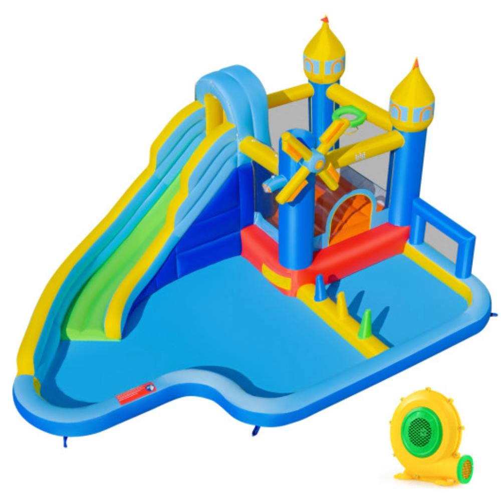 Hivvago Windmill-themed Inflatable Water Slide Park with Jumping Area and Blower
