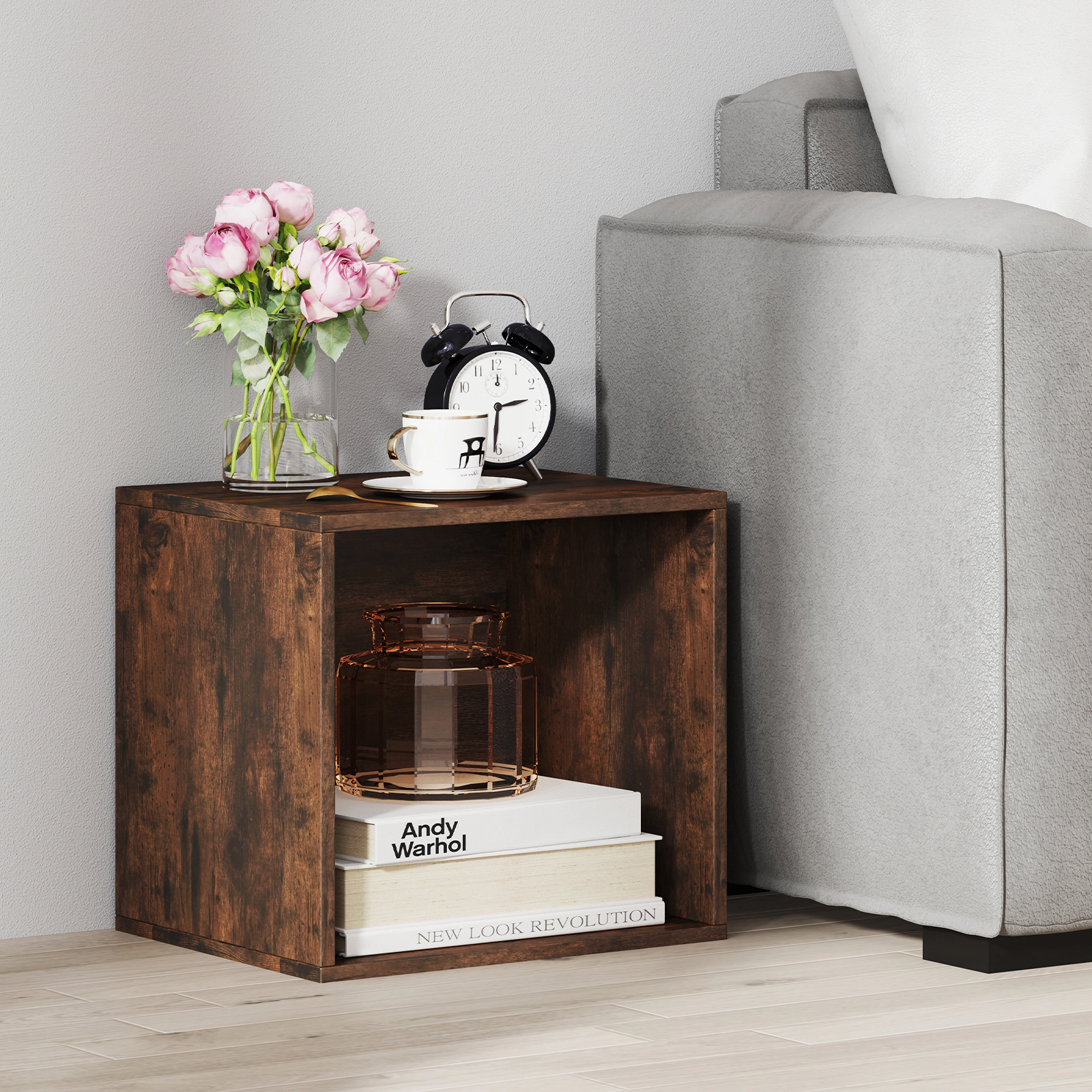 SUGIFT Modular Stackable Cube Storage Organizer Open Book Shelf 55-lb Capacity Rustic Brown
