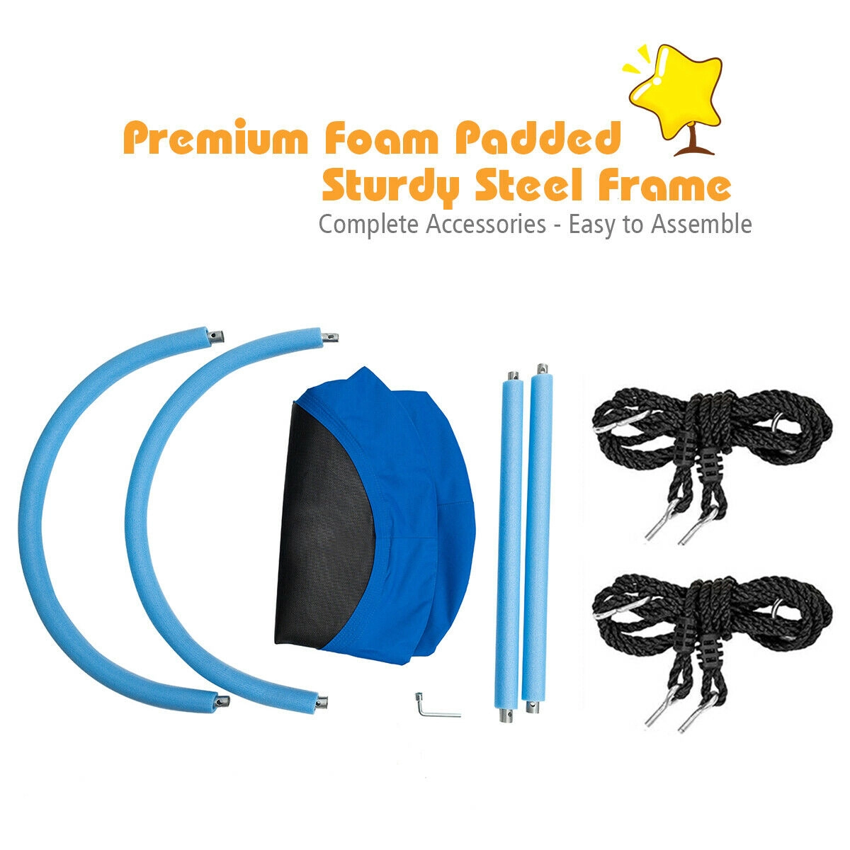 SUGIFT Kids Blue Outdoor Oval Saucer Swing with Adjustable Ropes 60-in W 32-in D 40-in to 63-in H 700-lb Swing Capacity