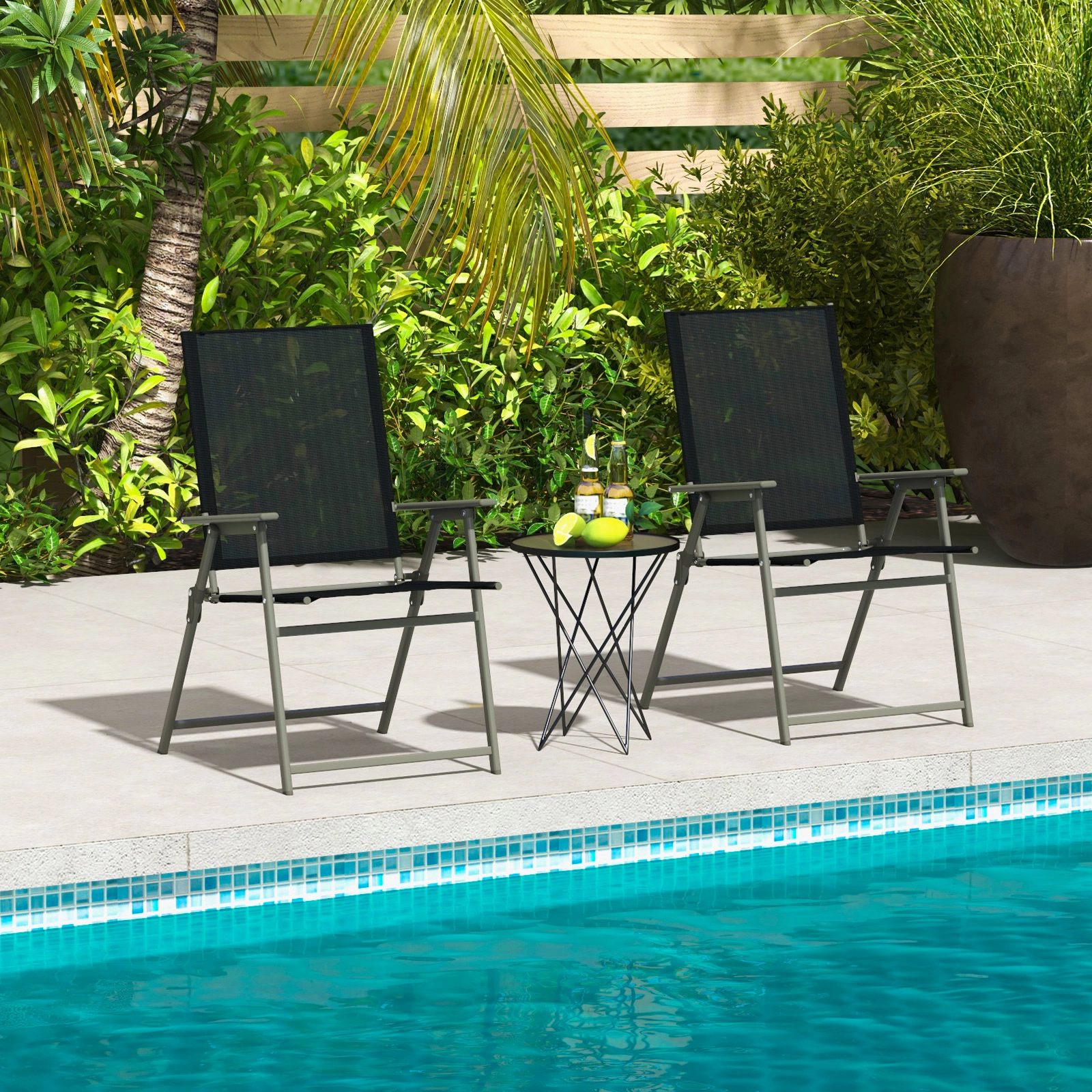 LJG 2 Pieces Patio Folding Chairs with Armrests for Deck Garden Yard